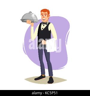 Restaurant Waiter Vector. Classic Waiter Takes The Order. Isolated Flat Cartoon Character Illustration Stock Vector