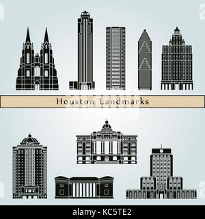 Houston landmarks and monuments isolated on blue background in editable vector file Stock Photo