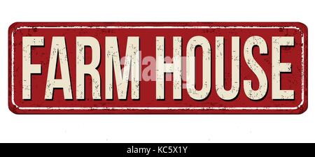 Farm house vintage rusty metal sign on a white background, vector illustration Stock Vector