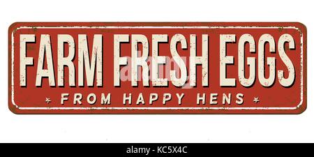 Farm fresh eggs vintage rusty metal sign on a white background, vector illustration Stock Vector
