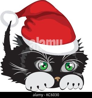 Kitten wearing a Santa Claus hat over white background Stock Vector