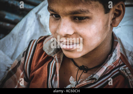 NEW DELHI, INDIA - 23 APRIL 2016 : portrait of Indian boy smiling Stock Photo