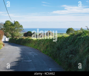 Ballakilpheric Road in Colby, view down the sea Stock Photo