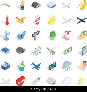 Miami icons set, isometric style Stock Vector