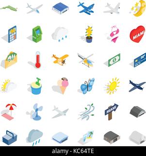 Beach icons set, isometric style Stock Vector