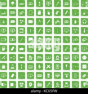 100 webdesign icons set grunge green Stock Vector