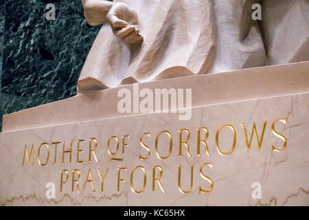 Washington DC,Basilica of the National Shrine of the Immaculate Conception,Catholic,church,religion,inside interior,Virgin Mary statue,inscription,Mot Stock Photo