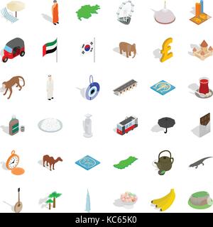 Uae icons set, isometric style Stock Vector