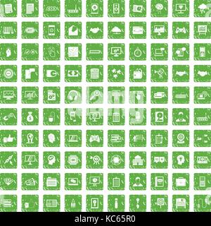 100 web development icons set grunge green Stock Vector
