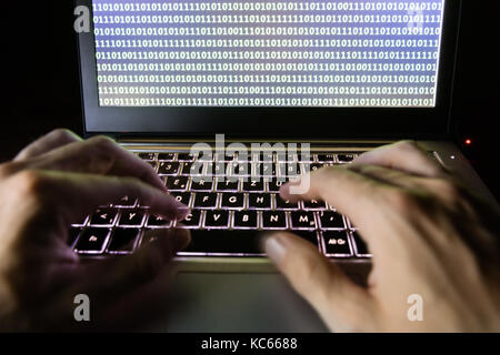 Close-up Of A Person's Hand Typing On Laptop Stock Photo