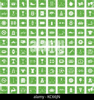 100 boxing icons set grunge green Stock Vector