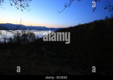 Atumn Sunset Over Small River Stock Photo