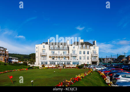 The Belmont Hotel, Sidmouth, a coastal town and popular holiday resort on the English Channel coast in Devon, South West England on a sunny day Stock Photo