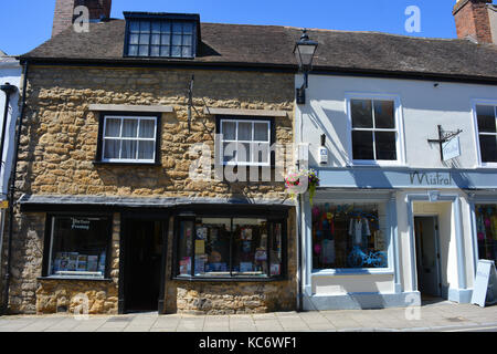 Shops on Cheap Street, the main shopping street in Sherborne, Dorset. England Stock Photo