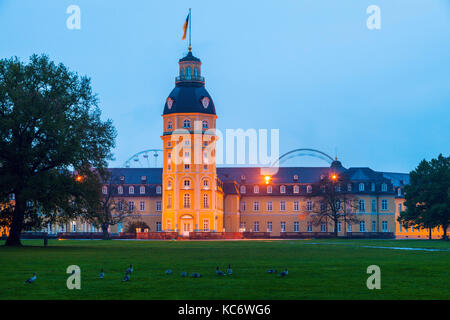 Germany, Baden-Wurttemberg, Karlsruhe, Illuminated Karlsruhe Palace Stock Photo