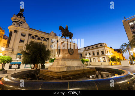 Spain, Andalusia, Cordoba, Tendillas Square, Low angle view of equestrian statue Stock Photo