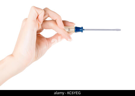Woman hand with screwdriver. Isolated on white, clipping path included Stock Photo