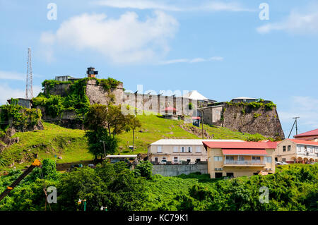 Historic Fort George a star-shaped masonry fort built 1705-1710 sits above harbor at St. George's Grenada Stock Photo