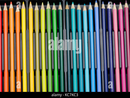 colored crayons in box Stock Photo
