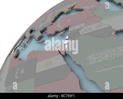 Israel on political globe with embedded flags. 3D illustration. Stock Photo