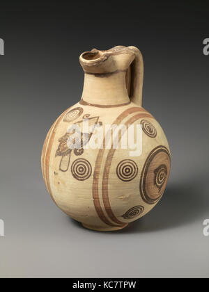 Terracotta jug, Cypro-Archaic I, ca. 750–600 B.C., Cypriot, Terracotta, H. 9 5/16 in. (23.7 cm), Vases, The front of the jug Stock Photo