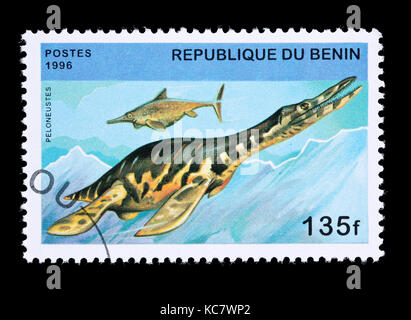 Postage stamp from Benin depicting a peloneustes Stock Photo