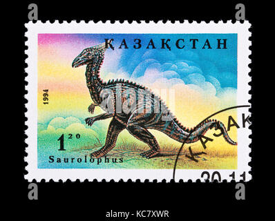 Postage stamp from Kazakhstan depicting a Saurolophus Stock Photo