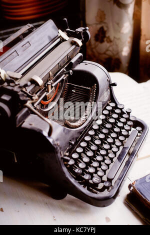 Old metal typewriter, covered in dust and rust.Retro Stock Photo