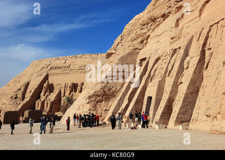 Abu Simbel, Abu Simbal, Ebsambul or Isambul, the Hathor temple ., Upper Egypt Stock Photo