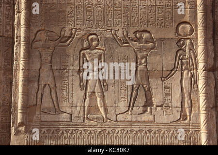 Temple of Khnum, reliefs on the wall, in town of Esna, Upper Egypt Stock Photo