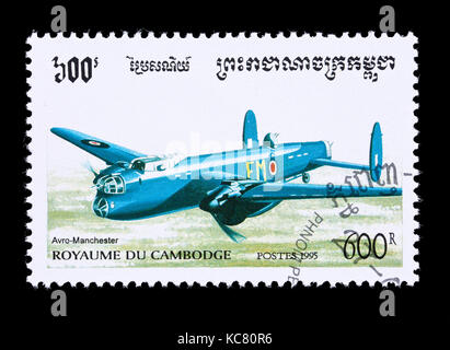 Postage stamp from Cambodia depicting an Avro Manchester Stock Photo