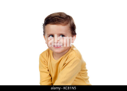 Shy small child two years old isolated on a white background Stock Photo