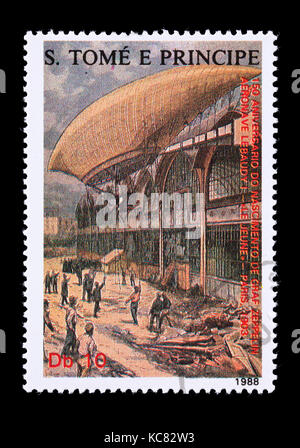 Postage stamp from Saint Thomas and Vincent Islands the airship Le Jeune at morroing pad in Paris, 1903. Stock Photo