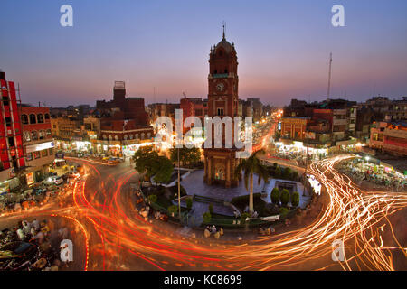 Faisalabad clock tower, center of eight converging bazaars and one of the busiest yet most interesting place to visit. Do try jug of lassi during summ Stock Photo