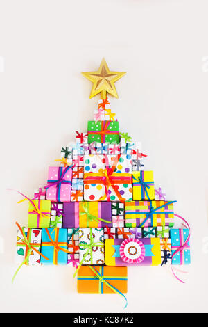 Christmas tree made from gift boxes. Alternative Christmas tree Stock Photo