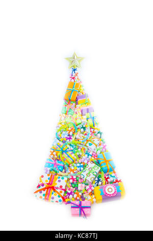 Christmas tree made from gift boxes. Alternative Christmas tree Stock Photo