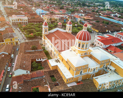 Streets in Granada city Nicaragua aerial drone view Stock Photo