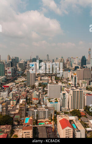 Bangkok, Thailand - circa 2014: City aerial  / Skyline of downtown Bangkok, Thailand - skyscraper cityscape Stock Photo