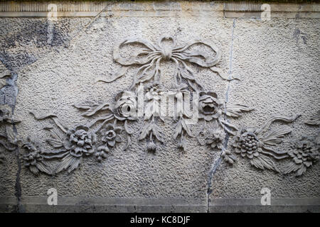 Ornaments, mouldings, gargoyle, low reliefs in a sandstone, granite, concrete. sculpting details in Gdansk (Danzig).  Mariacka street (Mariengasse) an Stock Photo