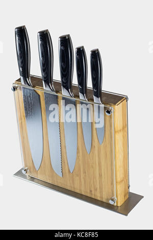 Knife Block Isolated on White Background Stock Photo