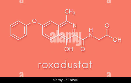 Roxadustat drug molecule. Inhibitor of hypoxia-inducible factor prolyl hydroxylase that is in development (2016) for treatment of anemia in chronic ki Stock Photo