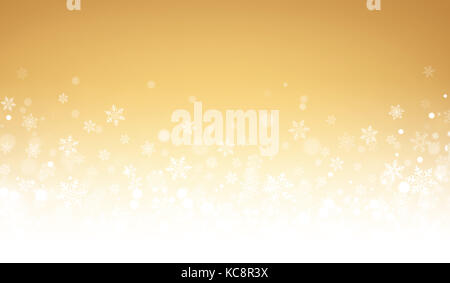 Snowflakes and snow powder on a frozen gold background - Winter material Stock Photo