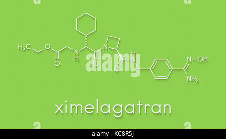 Ximelagatran anticoagulant drug molecule (direct thrombin inhibitor). Skeletal formula. Stock Photo