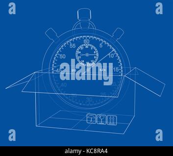 Stopwatch with cardboard box sketch. Vector Stock Vector Image & Art ...