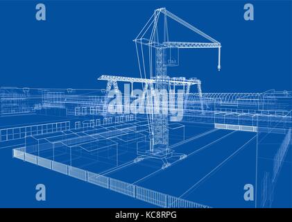 Industrial zone with buildings and cranes Stock Vector