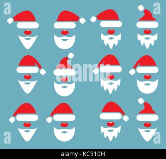 vector christmas icon set of santa claus face Stock Vector