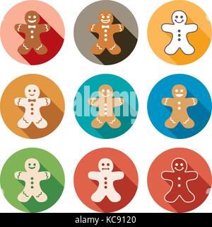 vector flat icons of gingerbread men Stock Vector