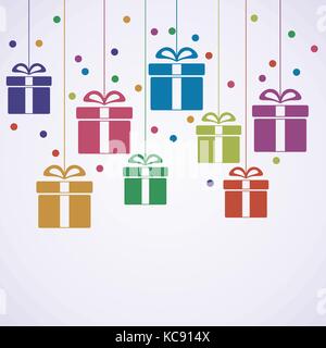 vector greeting card with hanging gift boxes Stock Vector