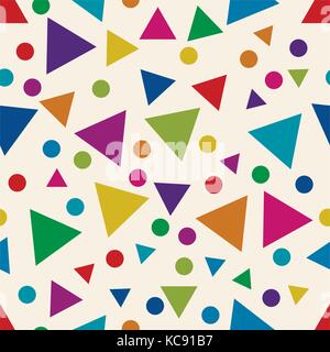 vector seamless pattern with colorful triangles and circles. abstract geometric background with simple triangle and circle. modern texture design Stock Vector