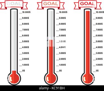 vector goal thermometers at different levels Stock Vector